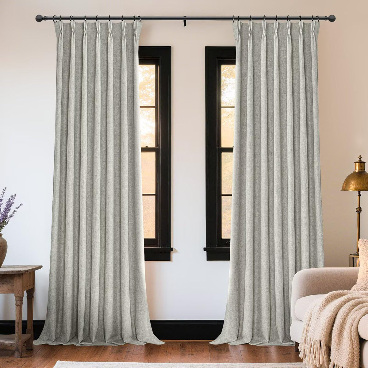 Joydeco Linen Curtains 96 inch Length 2 Panel Set, Light Filtering Curtain for Living Room Bedroom, 52 inch Wide Drapes with Rod Pocket Back Tab (96" Lx52 W, Ivory on Linen)