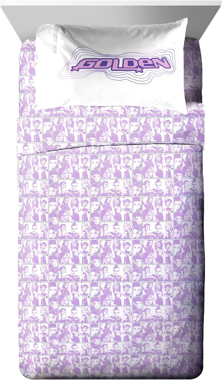 KPOP Demon Hunters Twin Comforter Set 5 Piece Kids Cartoon Bedding, Purple