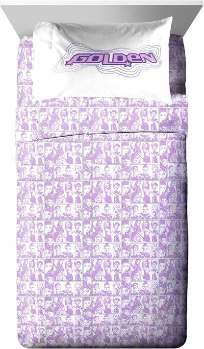 KPOP Demon Hunters Twin Comforter Set 5 Piece Kids Cartoon Bedding, Purple