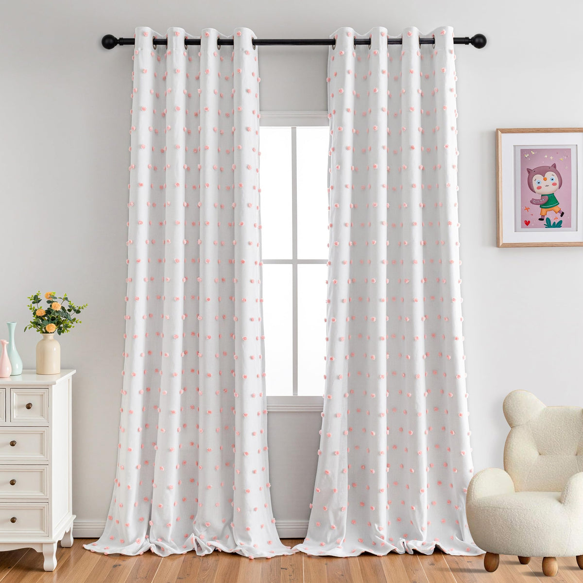 MYSKY HOME Kids Blackout Curtains for Boys Bedroom 84 Inch Long 100% Light Blocking Cute Curtains for Playing Room 2 Panels Grommet Nursery Drapes with Rainbow Pom Pom Sheer 2 Layered 50W x 84L