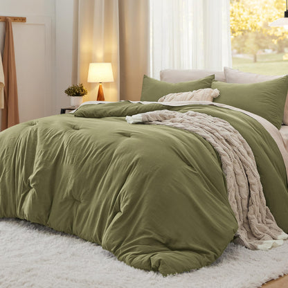 Bedsure Queen Comforter Set Prewashed Soft Bedding Set 3Pcs Cream 90"x90"