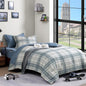Plaid Full Size Comforter Set Blue Grey 7 Pieces Farmhouse Bed in a Bag