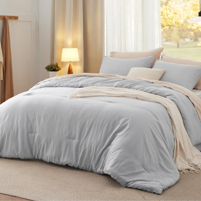 Bedsure Queen Comforter Set Prewashed Soft Bedding Set 3Pcs Cream 90"x90"