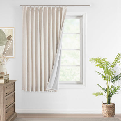 Vision Home Natural Pinch Pleated Full Blackout Curtains Linen Blended Room Darkening Window Curtains 95 inch for Living Room Bedroom Thermal Insulated Pinch Pleat Drapes with Hooks 2 Panel 40"Wx95"L