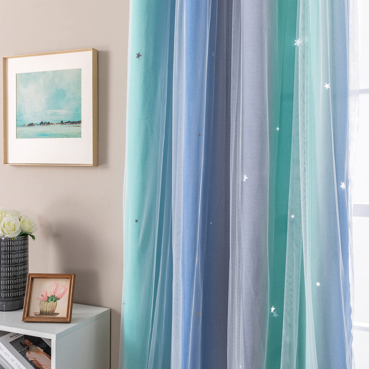 XiDi Curtains for Girls Bedroom Decor, Rainbow Blackout Curtains for Kids/Little Girl Room Decor, Unicorn Wall Decals,Pink Purple Green,63 x 34 inches,1 Panel