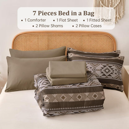 Anibedding Brown Full Size Comforter Set, 7 Pieces Boho Western Bedding Set