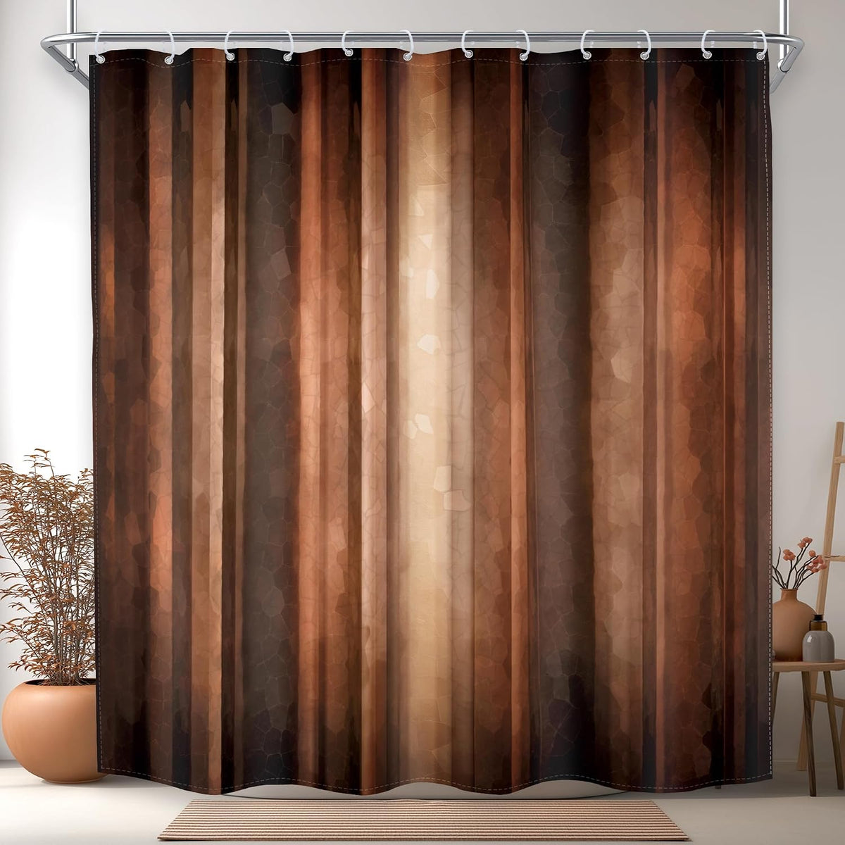 Rustic Brown Striped Shower Curtain Abstract Ombre Vintage Modern Masculine
