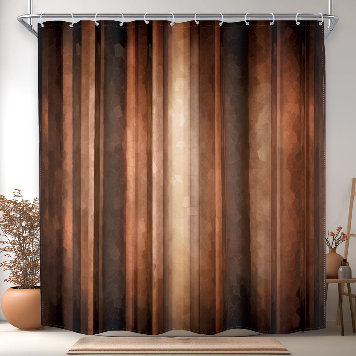 Rustic Brown Striped Shower Curtain Abstract Ombre Vintage Modern Masculine