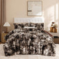 YIKUSH Queen Faux Fur Soft Comforter Set, Fluffy Linen Rabbit Fur Comforter