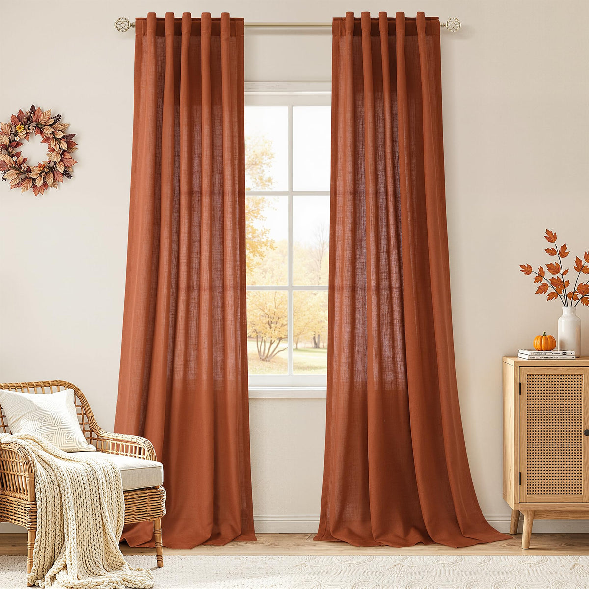 Nanspring Linen Kitchen Window Curtains Over Sink for Cafe 36x36 Inch Cream