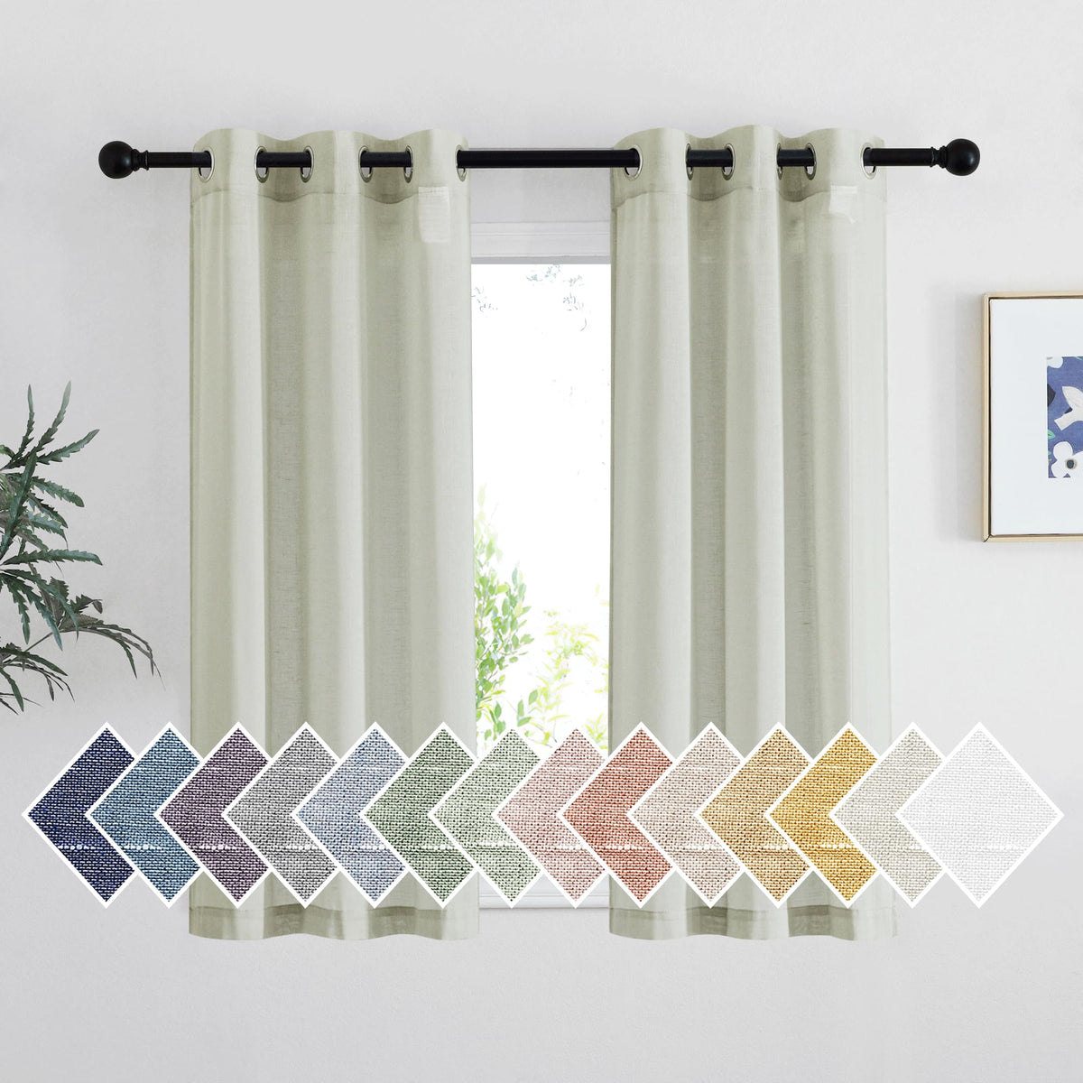 NICETOWN Semi Sheer Linen Ivory Curtains for Bedroom, W52xL84, 2 Panels