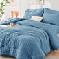 Queen Comforter Set - 7PCS Bed in a Bag, Seersucker Bedding Set, Beige