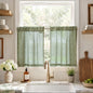 jinchan Linen Striped Tier Curtains for Kitchen Windows Green 26 x 24 inch
