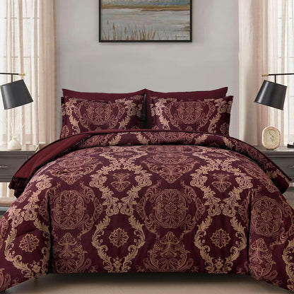 WONGS BEDDING Black Comforter Set Queen Size, Gold Damask Texture 7 Pieces Bed in a Bag Microfiber Comforter Bedding Sets -1 Comforter, 1 Flat Sheet, 1 Fitted Sheet, 2 Pillow Shams, 2 Pillowcases