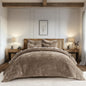 EverGrace Stripe Channel Luxury Velvet Quilt Set King Size, Beige Taupe