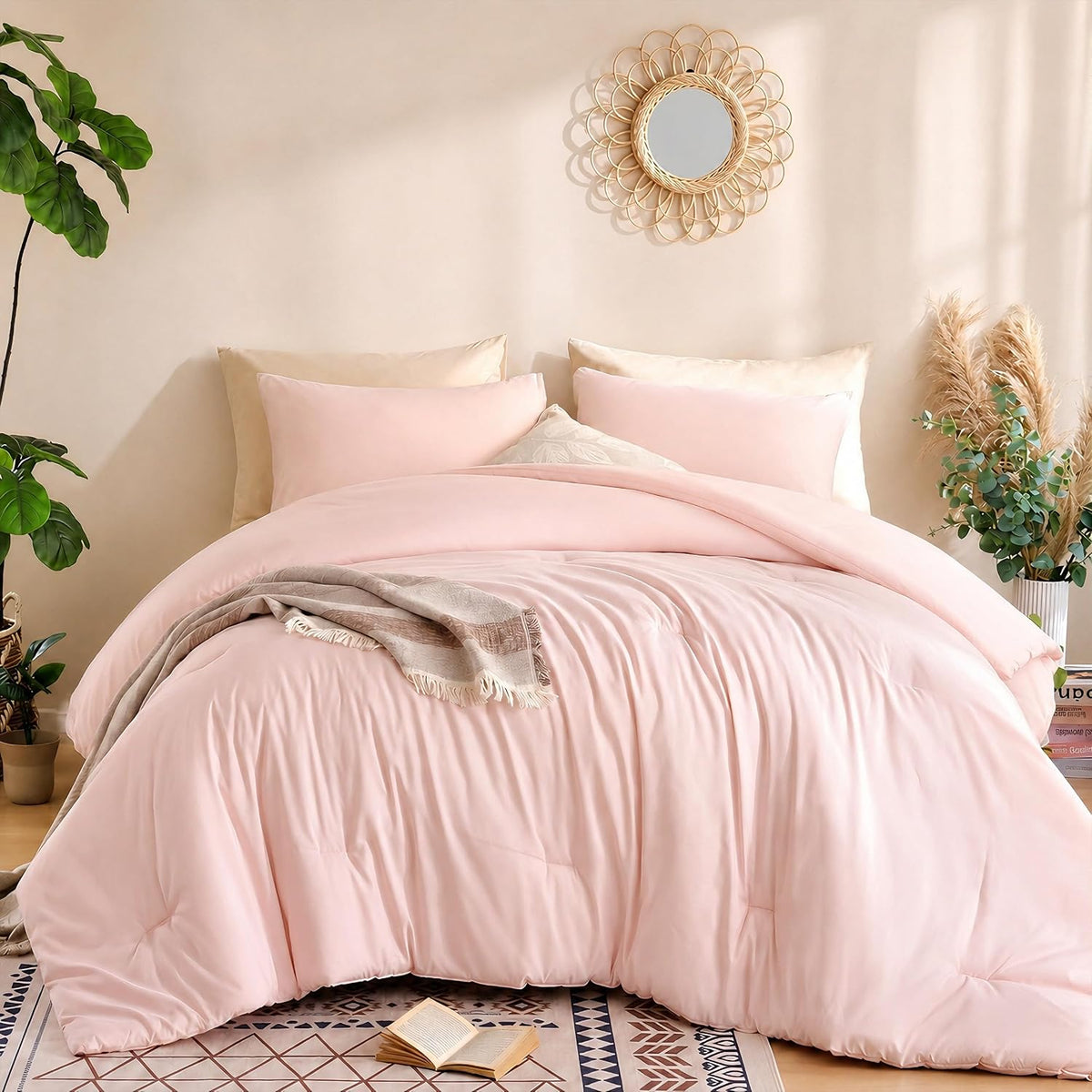 weigelia Pink Comforter Set Full Size, All Season Lightweight Bedding Set