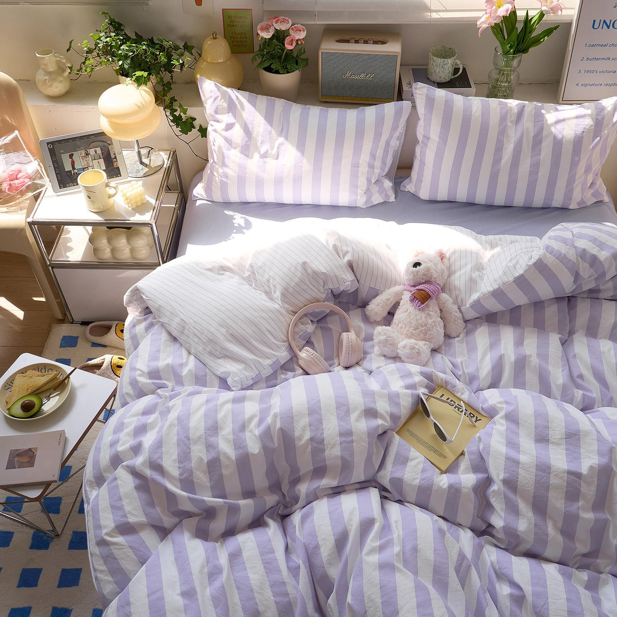 LifeTB Queen Comforter Set Fluffy Plaid Checkered Pattern Modern Style Geometric Comforter with 2 Pillow Shams Grid Plaid Bedding Comforter for Boys Men All Season Queen Size Bed Comforter Set