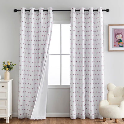 MYSKY HOME Kids Blackout Curtains for Boys Bedroom 84 Inch Long 100% Light Blocking Cute Curtains for Playing Room 2 Panels Grommet Nursery Drapes with Rainbow Pom Pom Sheer 2 Layered 50W x 84L