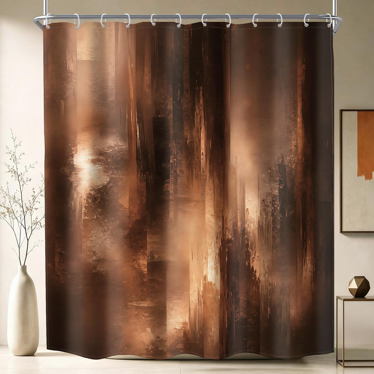 Rustic Brown Striped Shower Curtain Abstract Ombre Vintage Modern Masculine