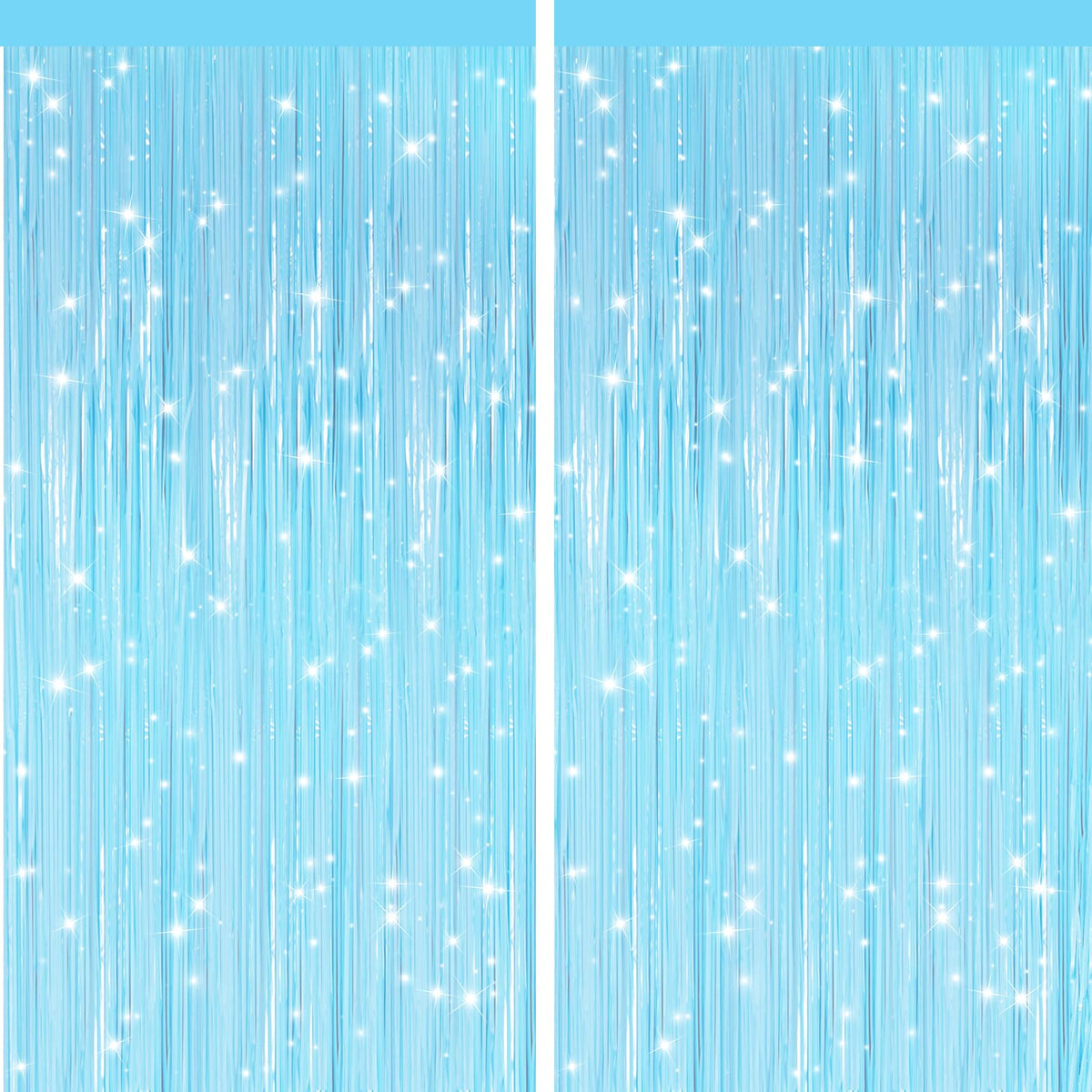 GCB 2Pack Black Metallic Tinsel Foil Fringe Curtain, Black Curtain Backdrop