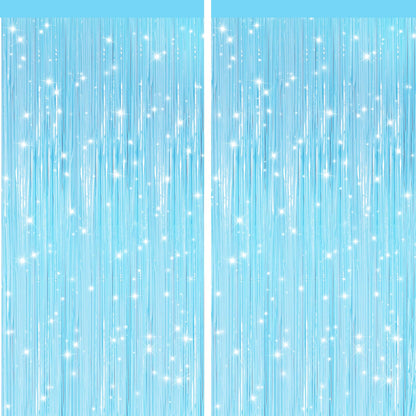 GCB 2Pack Black Metallic Tinsel Foil Fringe Curtain, Black Curtain Backdrop