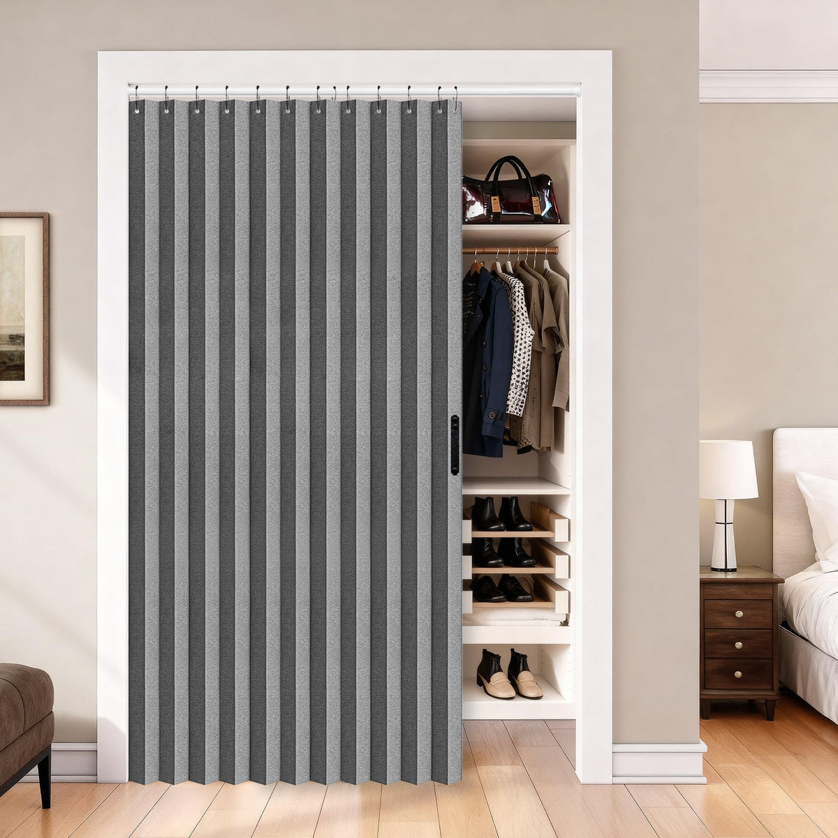 Vatge Closet Door Curtain Room Divider Drapes, Pleated Folding Style Curtains for Doorways Curtain for Bedroom Without Door,1 Panel with Tieback, W39 x L78, Black