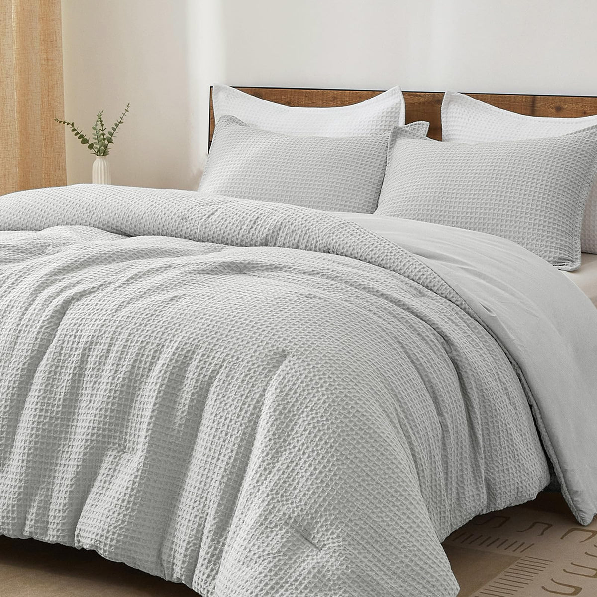 PHF Ultra Soft Waffle Comforter Set 3 Pieces King, Linen