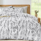 MUXHOMO Duvet Cover King Size, 3-Piece Floral Grey-Blue Bedding Set