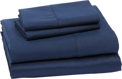 Amazon Basics Lightweight Super Soft Easy Care Breathable Microfiber 4 Piece Bed Sheets Set with 14-Inch Deep Pockets, Full, Navy Blue, Solid