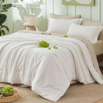 Bedsure Blue Bedding Set Queen Bed in a Bag Contrasting Bed 7 Pieces