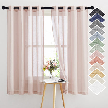 NICETOWN Semi Sheer Linen Ivory Curtains for Bedroom, W52xL84, 2 Panels