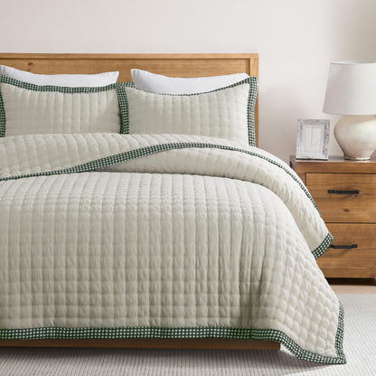 WDCOZY Cloud Soft Quilt Set, King Size, Light Beige, 3 Pieces 104x90 inches
