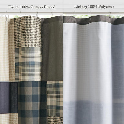 Woolrich Winter Hills 100% Cotton Shower Curtain, Cabin Lodge Plaid Pieced Design, Farmhouse Bathroom Decor, Machine Washable, Fabric Privacy Screen 72x72, Tan/Blue