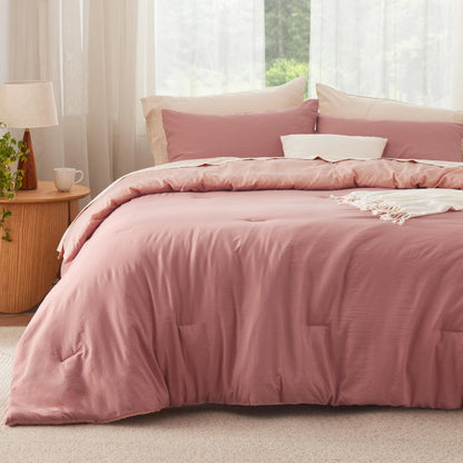 Bedsure Queen Comforter Set Prewashed Soft Bedding Set 3Pcs Cream 90"x90"