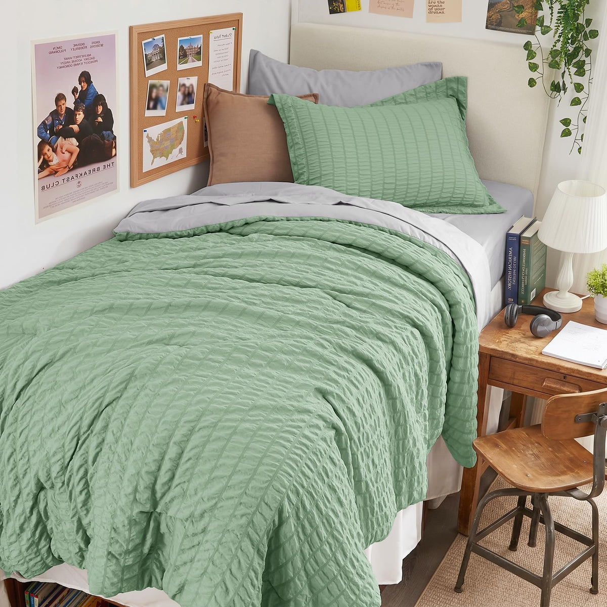 Full Comforter Set - 7PCS Bed in a Bag, Seersucker Bedding Set, Dark Grey