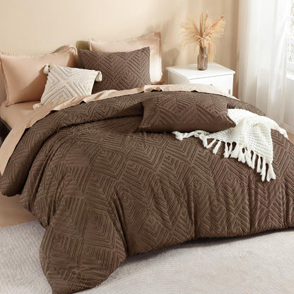 Litanika King Size Comforter Set, 3 Pieces Beige Tufted Boho Bedding Set