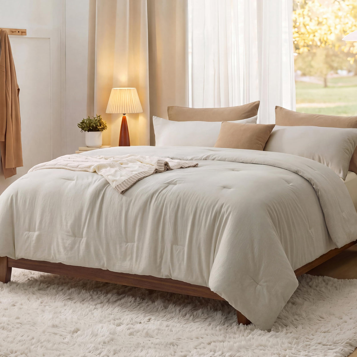 Bedsure King Comforter Set Prewashed Soft Bedding Set 3Pcs Beige 104"x90"