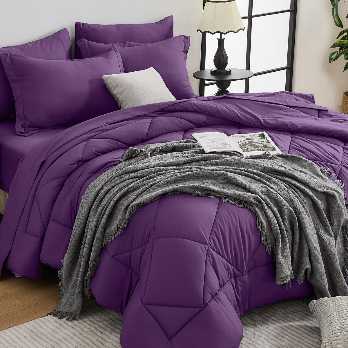 HEVUMYI 7-Piece Full Comforter Set, Dark Grey Bed in a Bag