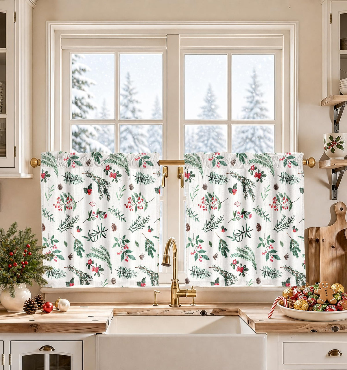 Miss Adola 36 Inch Length Kitchen Tier Curtains Pumpkin Leaf Cafe Curtains