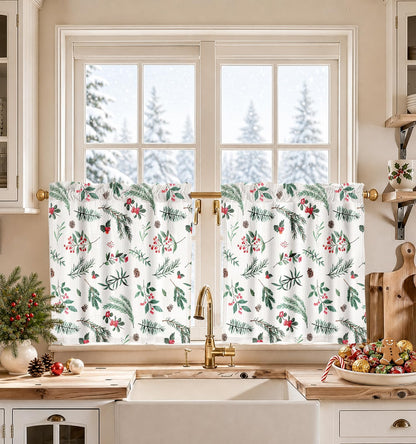 Miss Adola 36 Inch Length Kitchen Tier Curtains Pumpkin Leaf Cafe Curtains