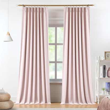 Vision Home Natural Pinch Pleated Full Blackout Curtains Linen Blended Room Darkening Window Curtains 95 inch for Living Room Bedroom Thermal Insulated Pinch Pleat Drapes with Hooks 2 Panel 40"Wx95"L