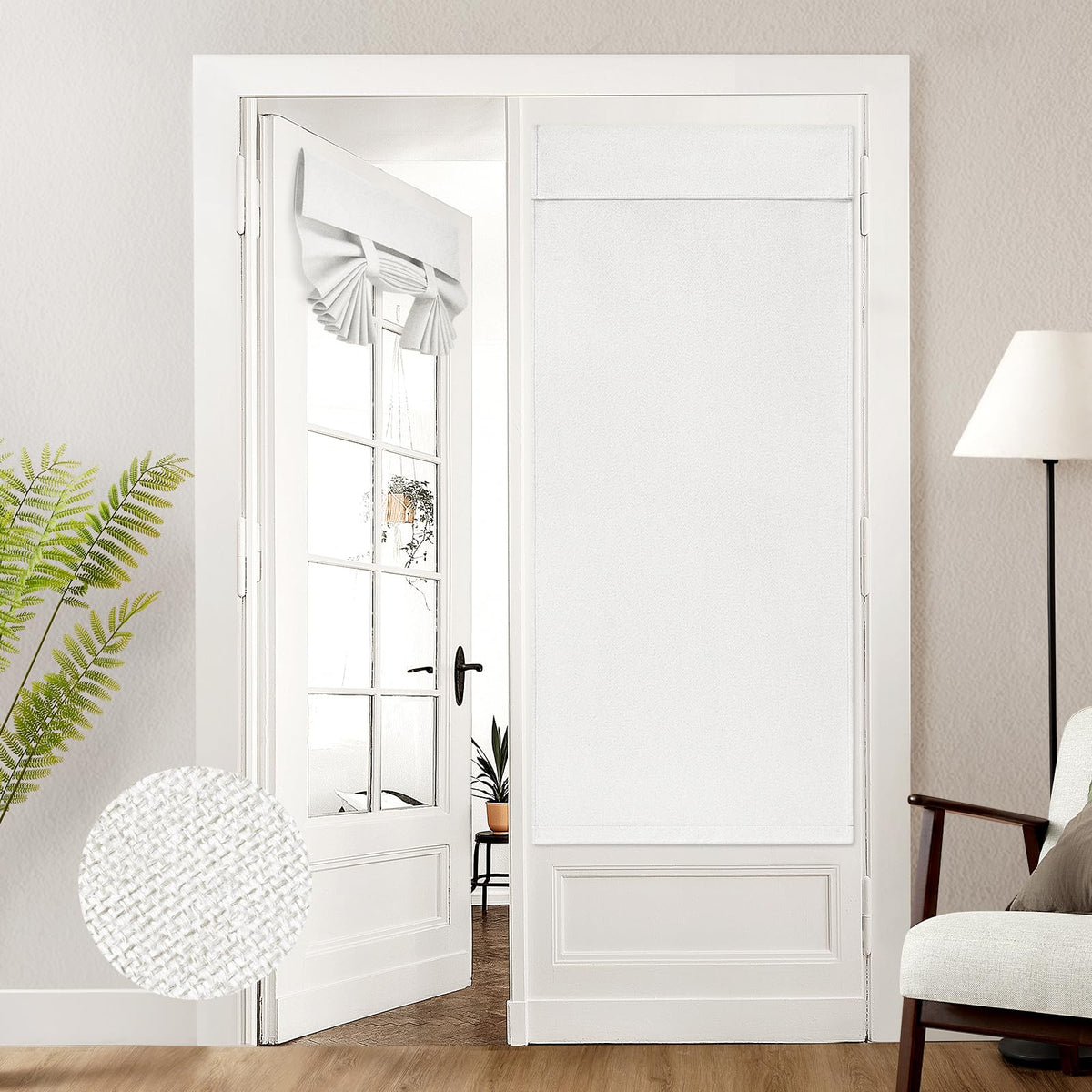 HOMEIDEAS 100% Blackout Linen Door Curtains for French Door 26x68 Inch
