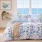 MUXHOMO Duvet Cover King Size, 3-Piece Floral Grey-Blue Bedding Set