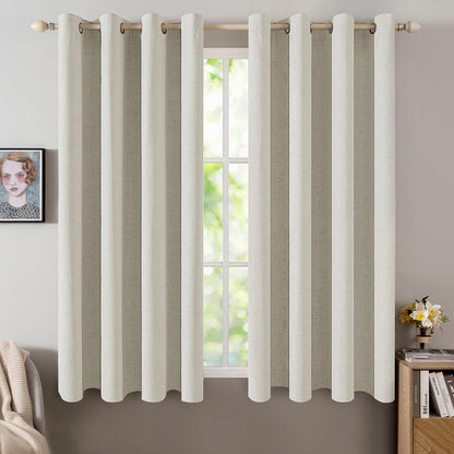 MIULEE 100% Blackout Linen Curtains for Bedroom 52x90 Inches Natural Beige