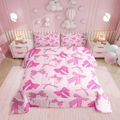 Erosebridal Cute Pink Bow Twin Bedding Set for Girls,Ribbon Bow Knot Comforter Set for Kids Kawaii Room Decor,Princess Bowknot Bed Set Girly Pink Bows Bedding Comforter Sets,1 Pillowcase
