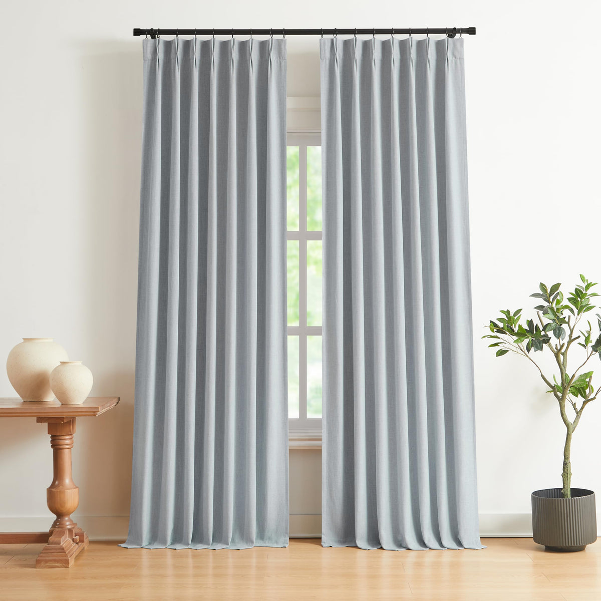 Vision Home Natural Pinch Pleated Full Blackout Curtains Linen Blended Room Darkening Window Curtains 95 inch for Living Room Bedroom Thermal Insulated Pinch Pleat Drapes with Hooks 2 Panel 40"Wx95"L