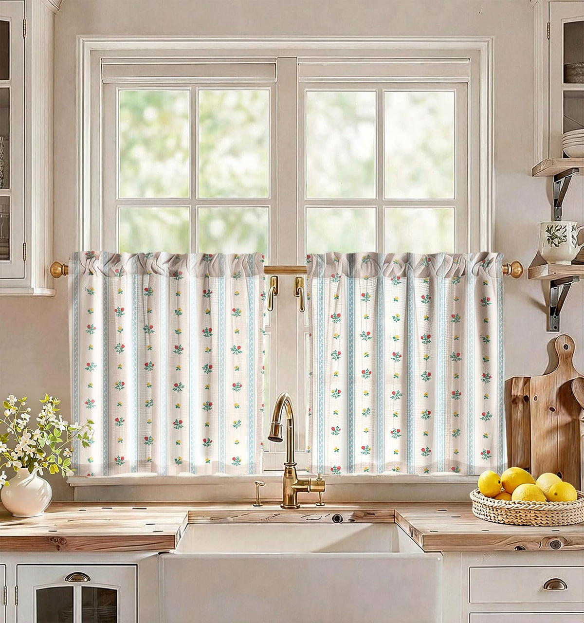 Miss Adola 36 Inch Length Kitchen Tier Curtains Pumpkin Leaf Cafe Curtains