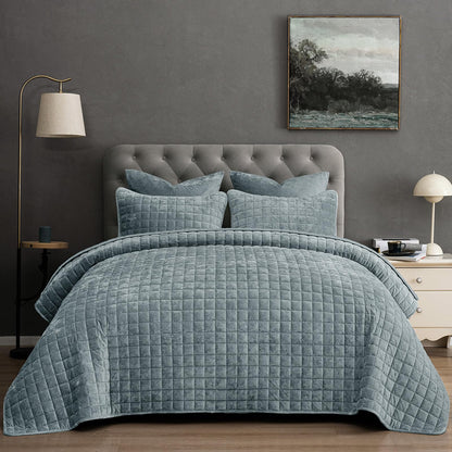 PHF Diamond Pattern Luxury Velvet Quilt Set Queen Size, Sand