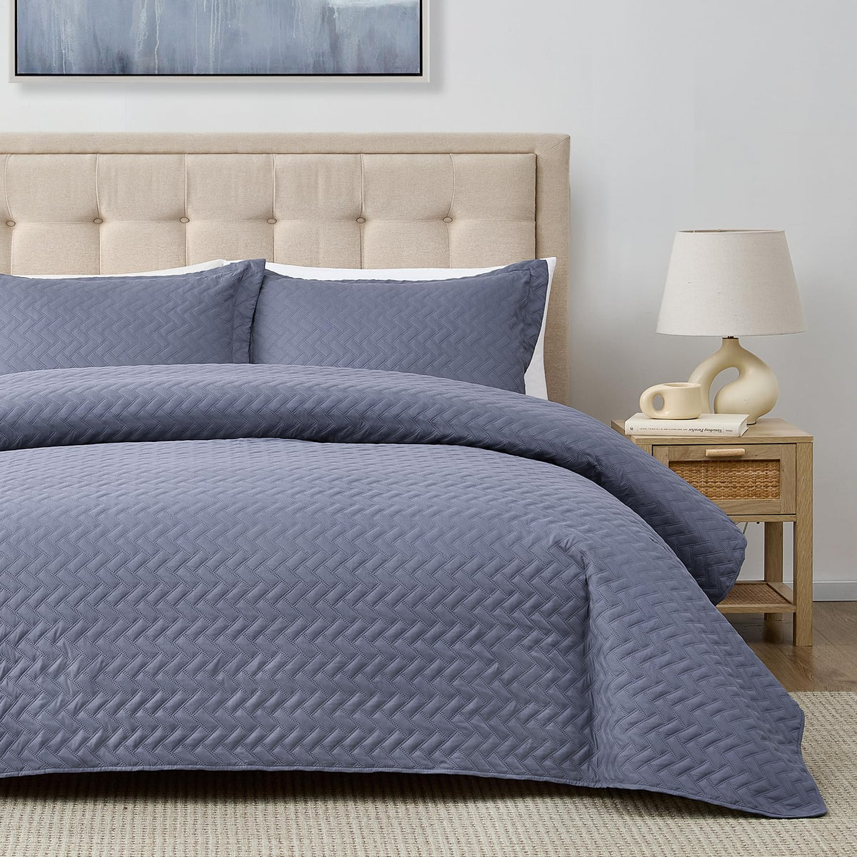 Hansleep Queen Quilt White Quilts Queen Size 3 Pieces (1 Quilt, 2 Shams)