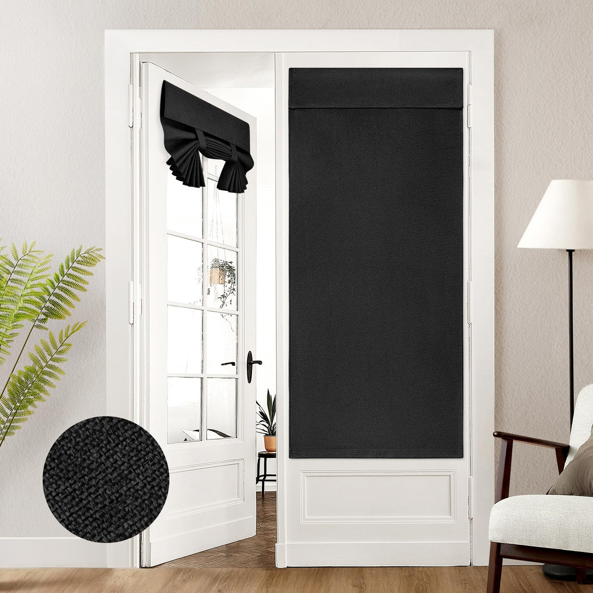 HOMEIDEAS 100% Blackout Linen Door Curtains for French Door 26x68 Inch